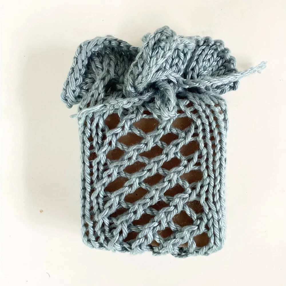 Hand Crafted Soap Saver Bag Pouch Hair Scrunchy Bath Essential Cotten Denim Blue